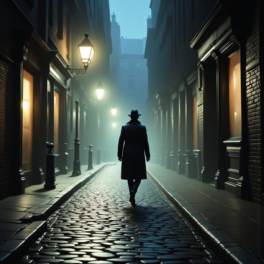 Film Noir: Lone Figure in Misty European City