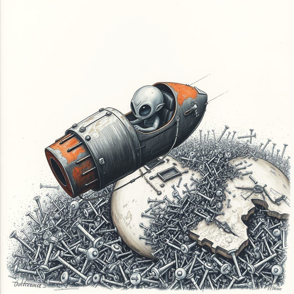 Cyberpunk Alien Flees Planet of Industrial Ruin