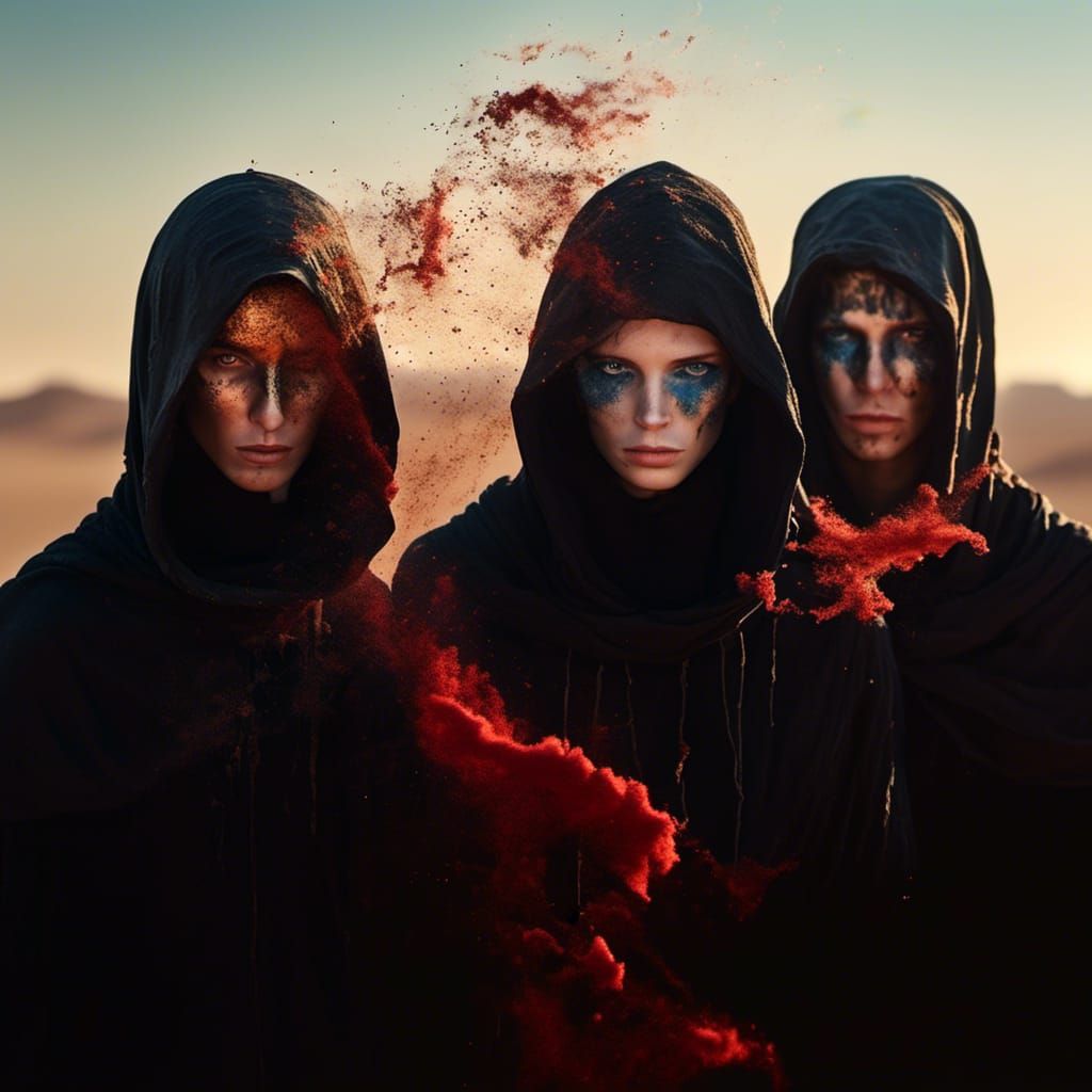 Figures in Desolate Desert with Swirling Spice