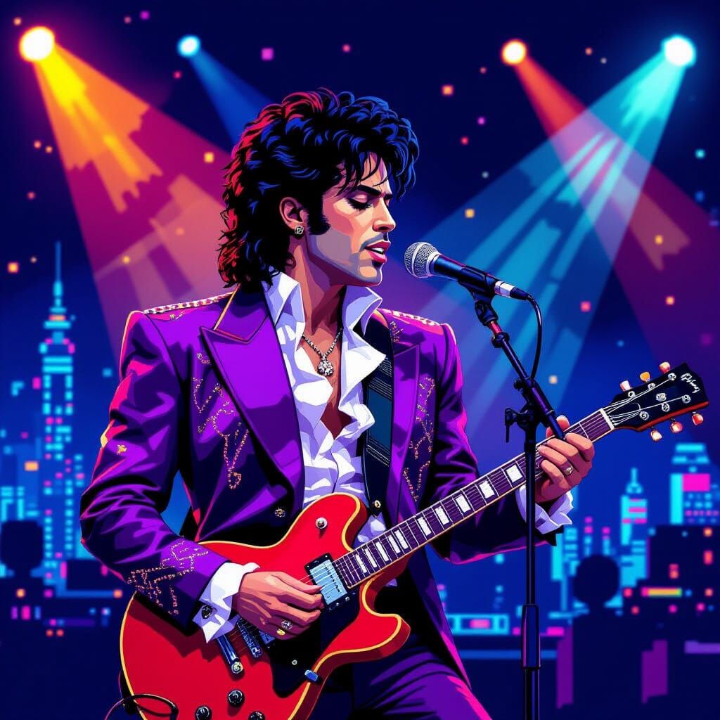 Prince Performing On Stage in Pixel Art