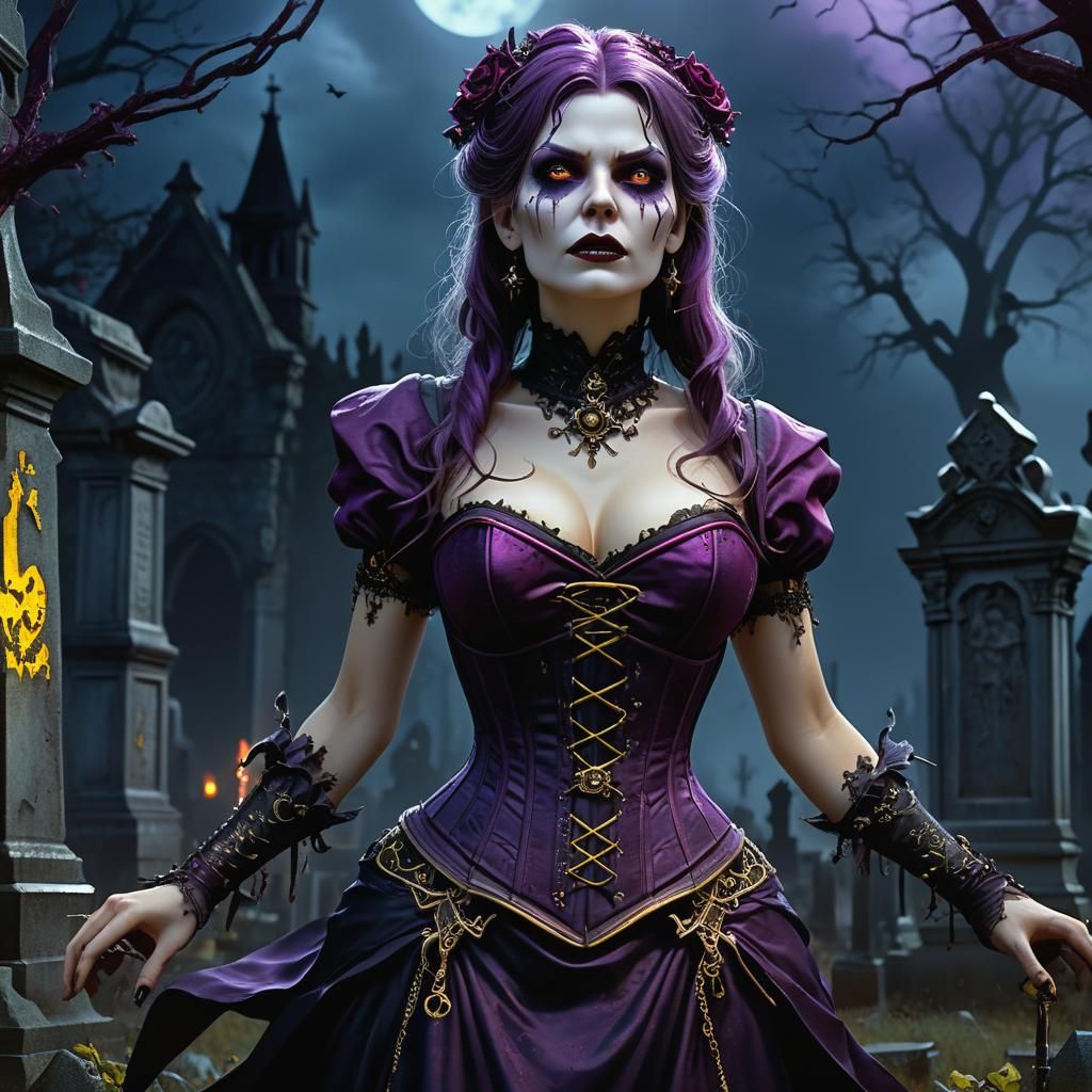 Evil Witch in Haunted Cemetery, Digital Art