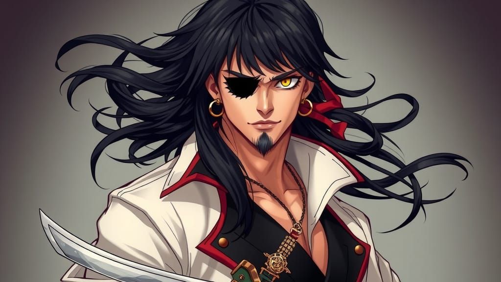 Stunning Half-Demon Space Pirate Captain with Golden Eye