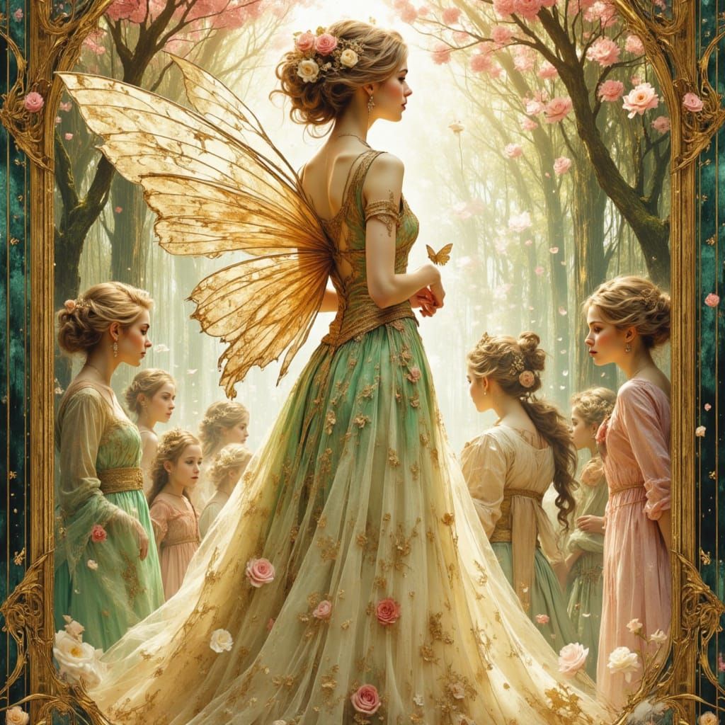 Enchanting Art Nouveau Scene of a Flower Fairy at Spring Fai...