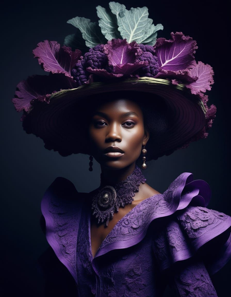 Elegant Woman in Cabbage Leaf Victorian Hat