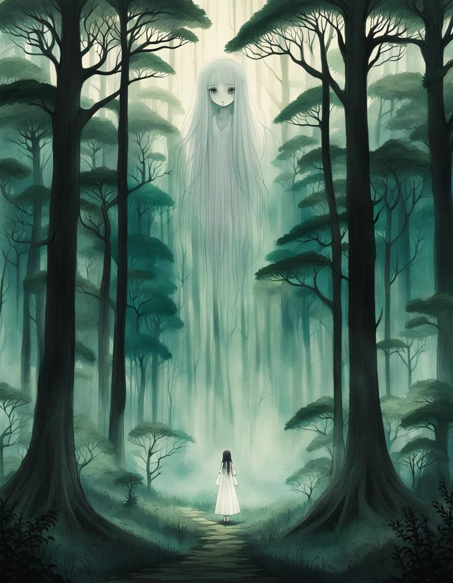 Ethereal Anime Girl in Misty Forest