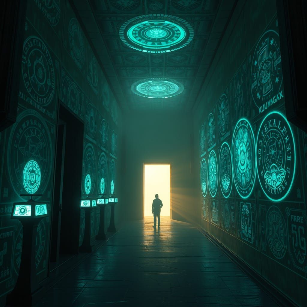 Abandoned Corridor in Mysterious Star System, Flickering Gly...