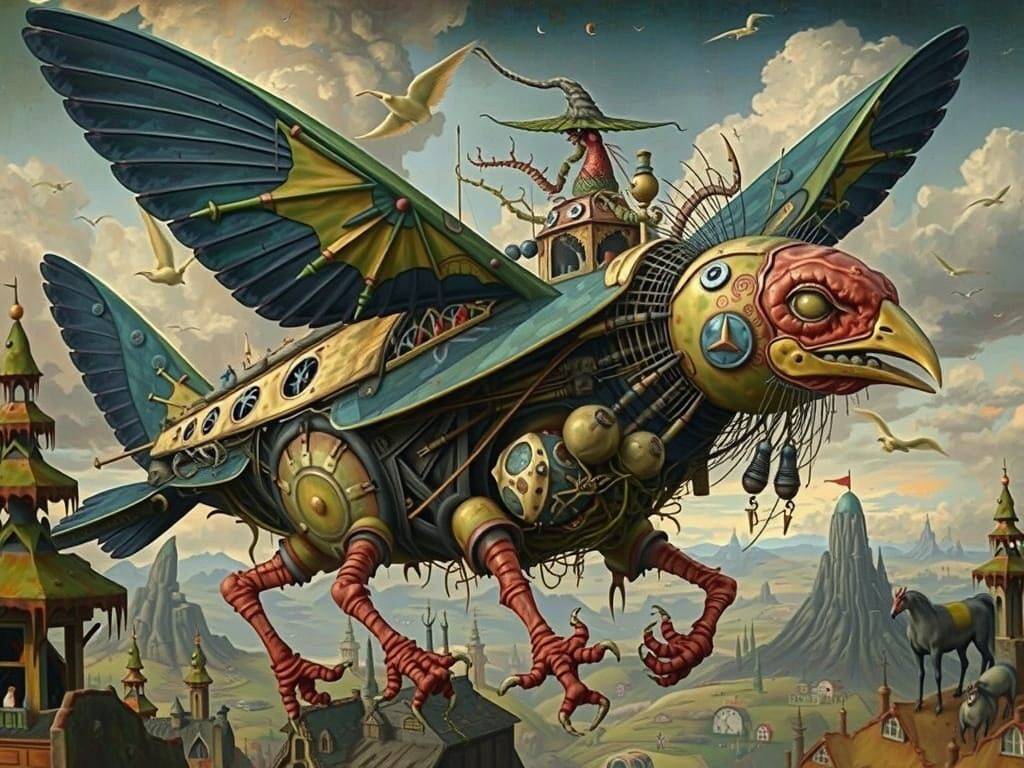 Hieronymus Bosch Style Magic Hut Flies Over Bogomils Landsca...