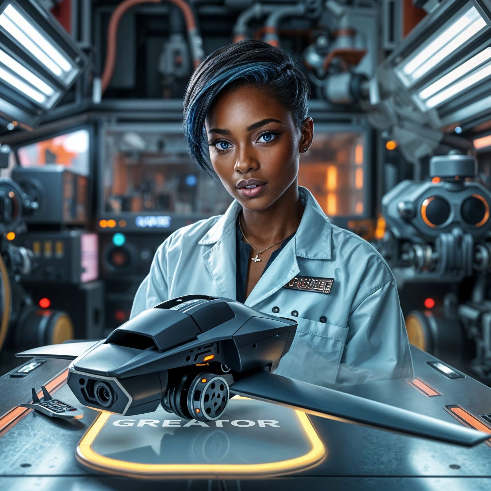 Gadget: Ebony Female in High-Tech Lab Portrait