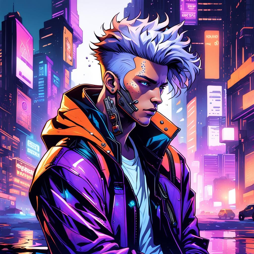 Cyberpunk Teen Portrait in Neon Cityscape