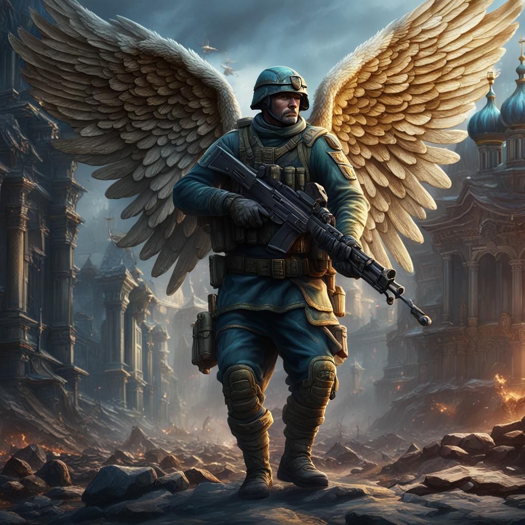 Russian Soldier Angel in Detailed Matte Painting