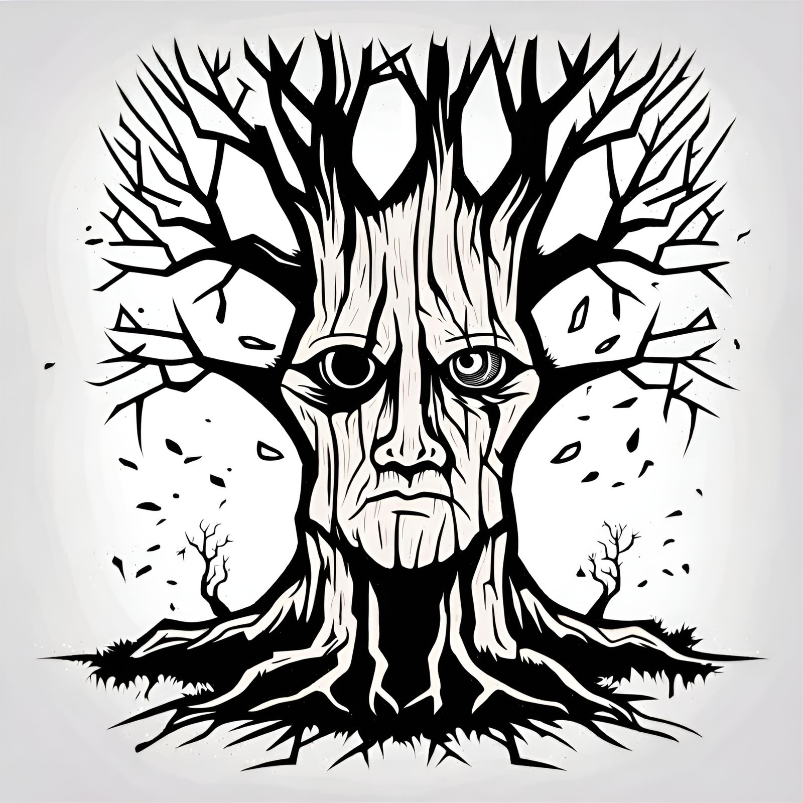Line Art Tree Ent with Battered Face