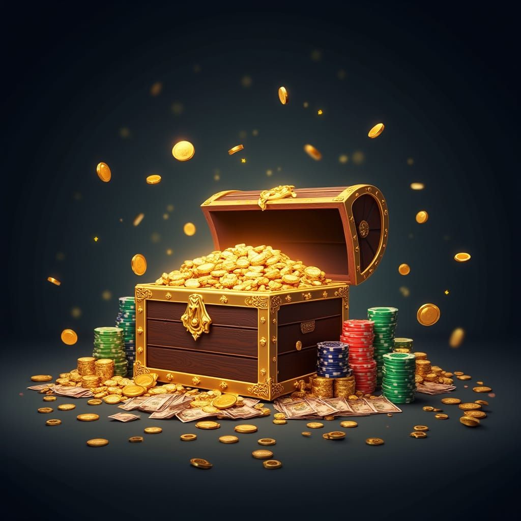 Luxurious Casino Bonus Banner with Treasure Chest and Gold C...