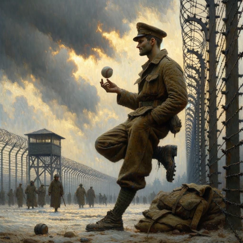 The Defiant POW Officer in Realist-Impressionist Style