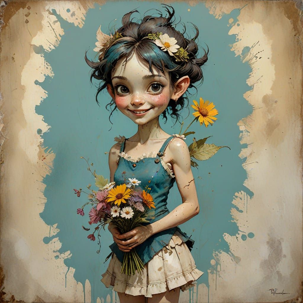 Enchanting Fairy Portrait in Whimsical Mixed Media Style