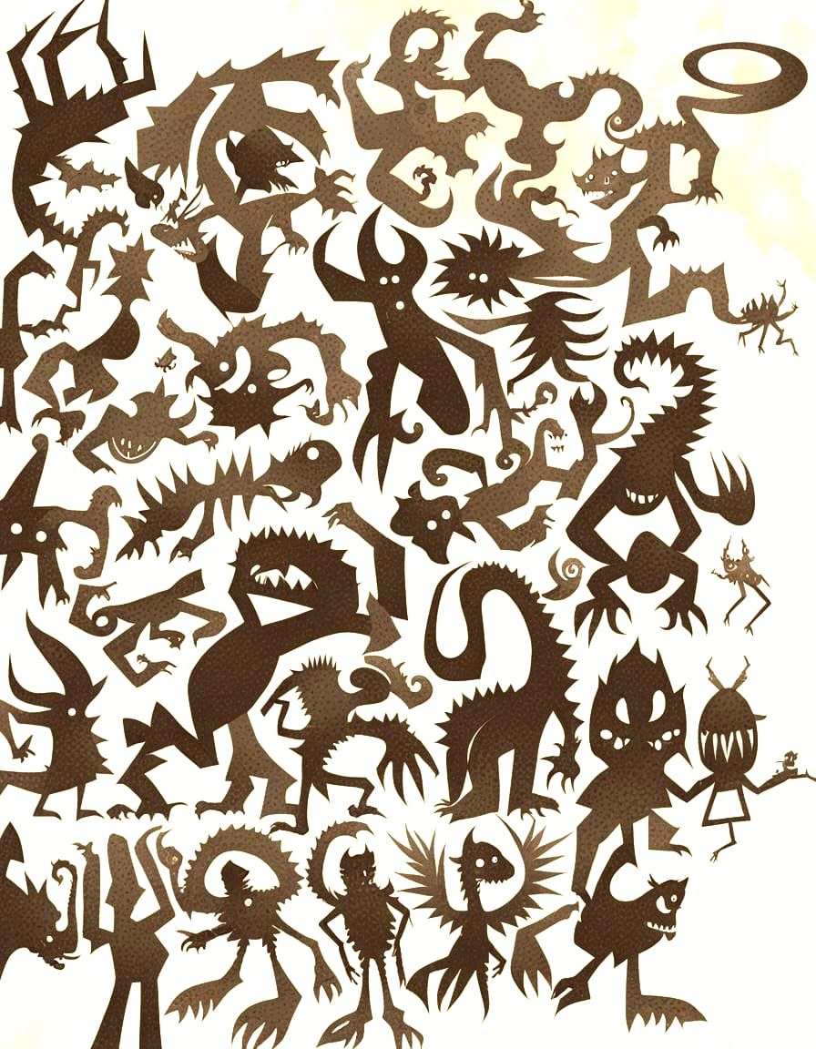 Spiny Silhouette Monsters and Mutants Pattern