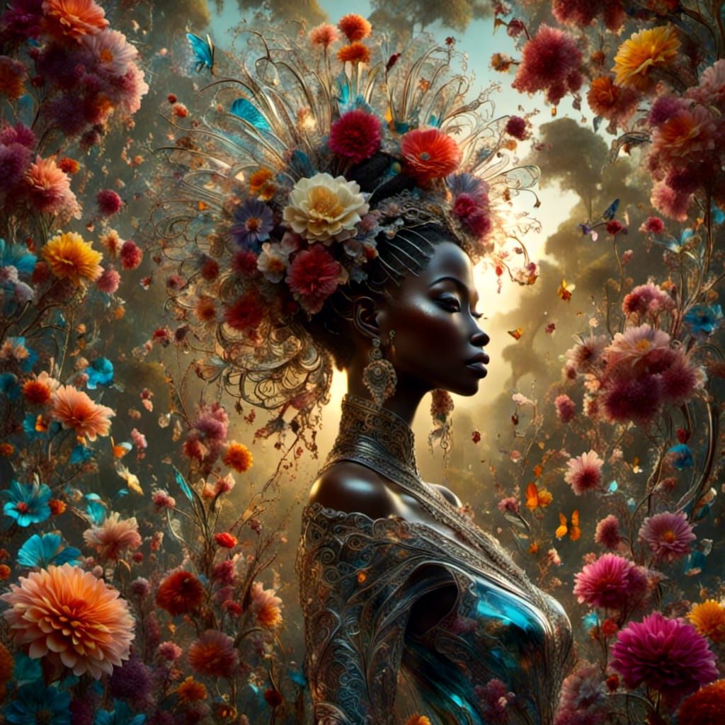 Hyperrealistic African American Goddess with Baby in Pop Art...