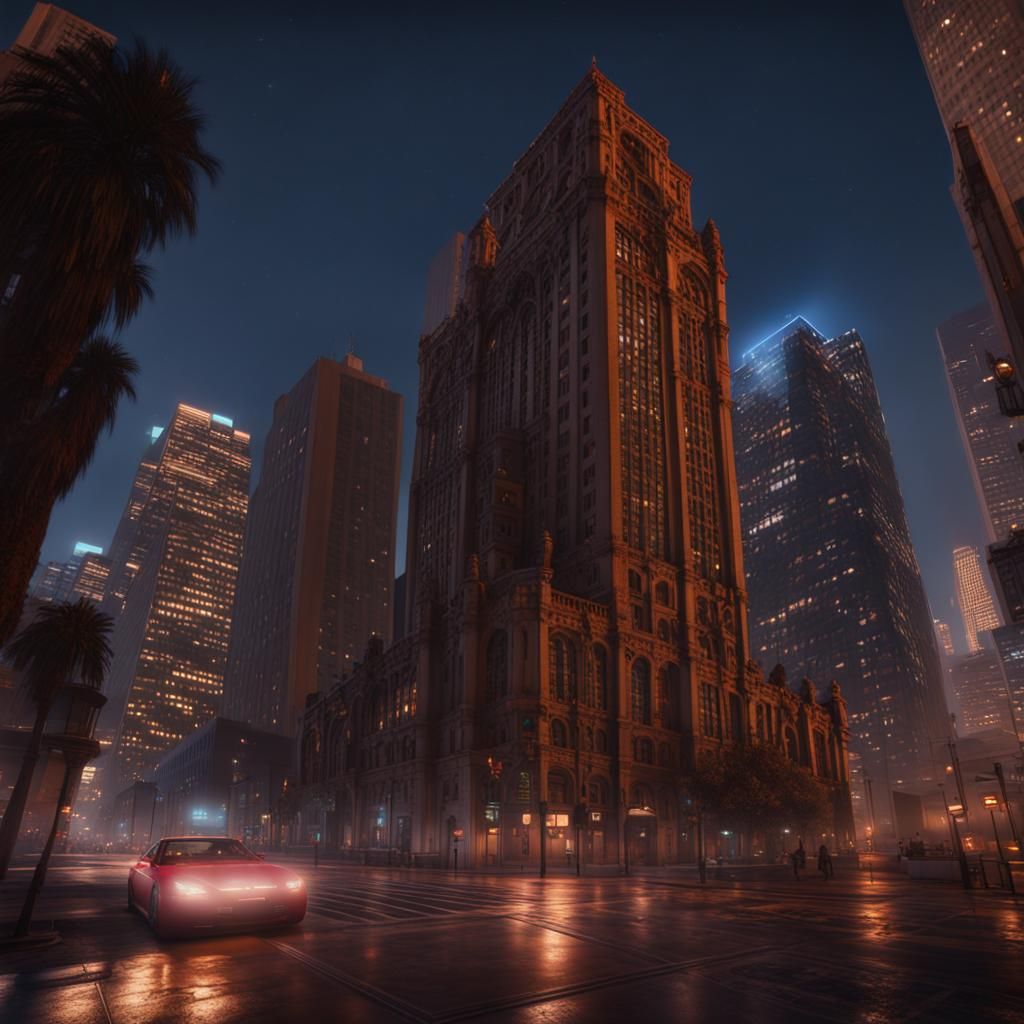 Los Angeles Downtown Night: Detailed Matte Painting