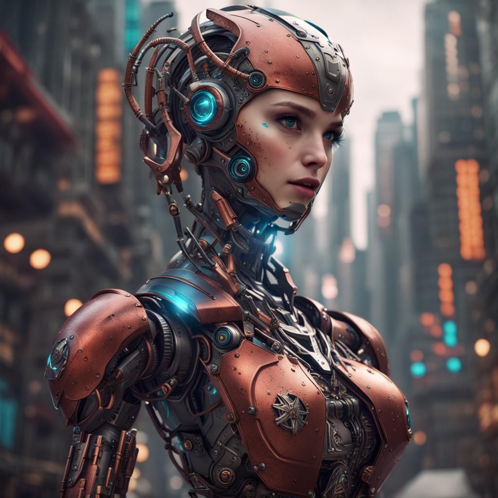 Beautiful Robot Girl in Detailed Matte Painting
