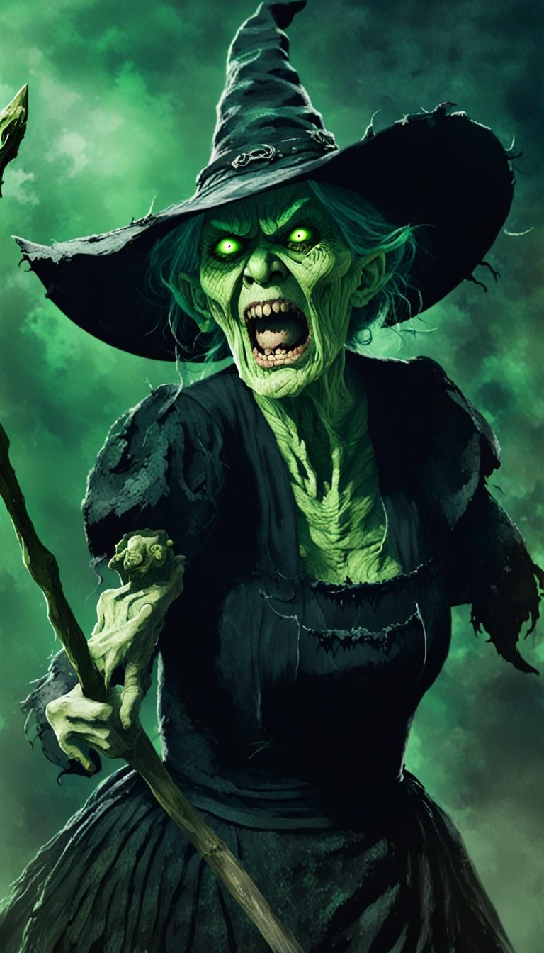 3D, closeup, anime style, half body shot, creepy angry green...