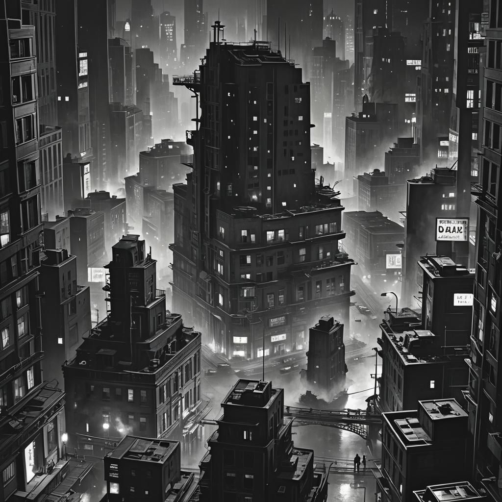 Noir Dystopian Cityscape at Night