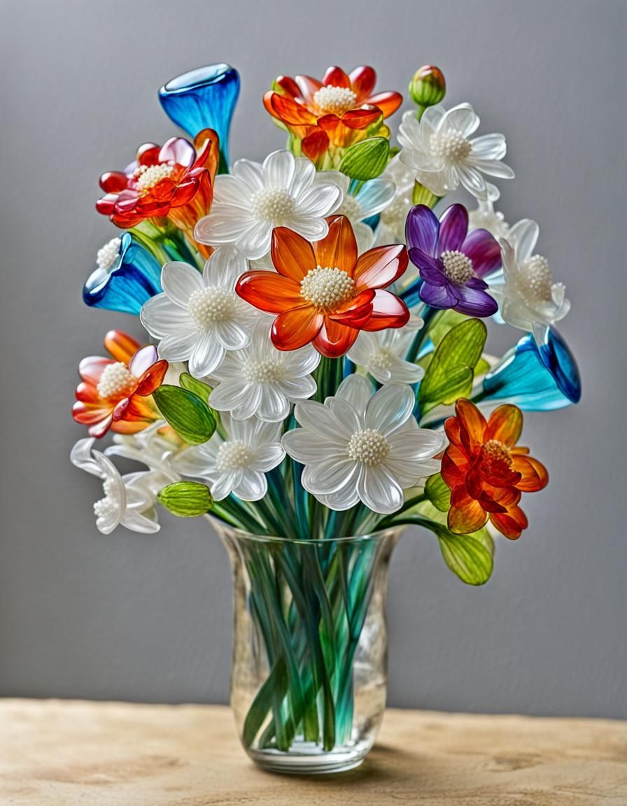 Blooming Glass Flower Bouquet Art