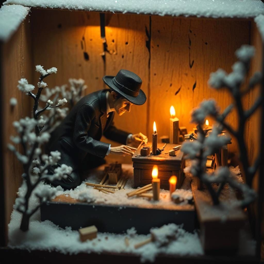 Miniature Undertaker's Workshop in Snowy Matchbox Landscape