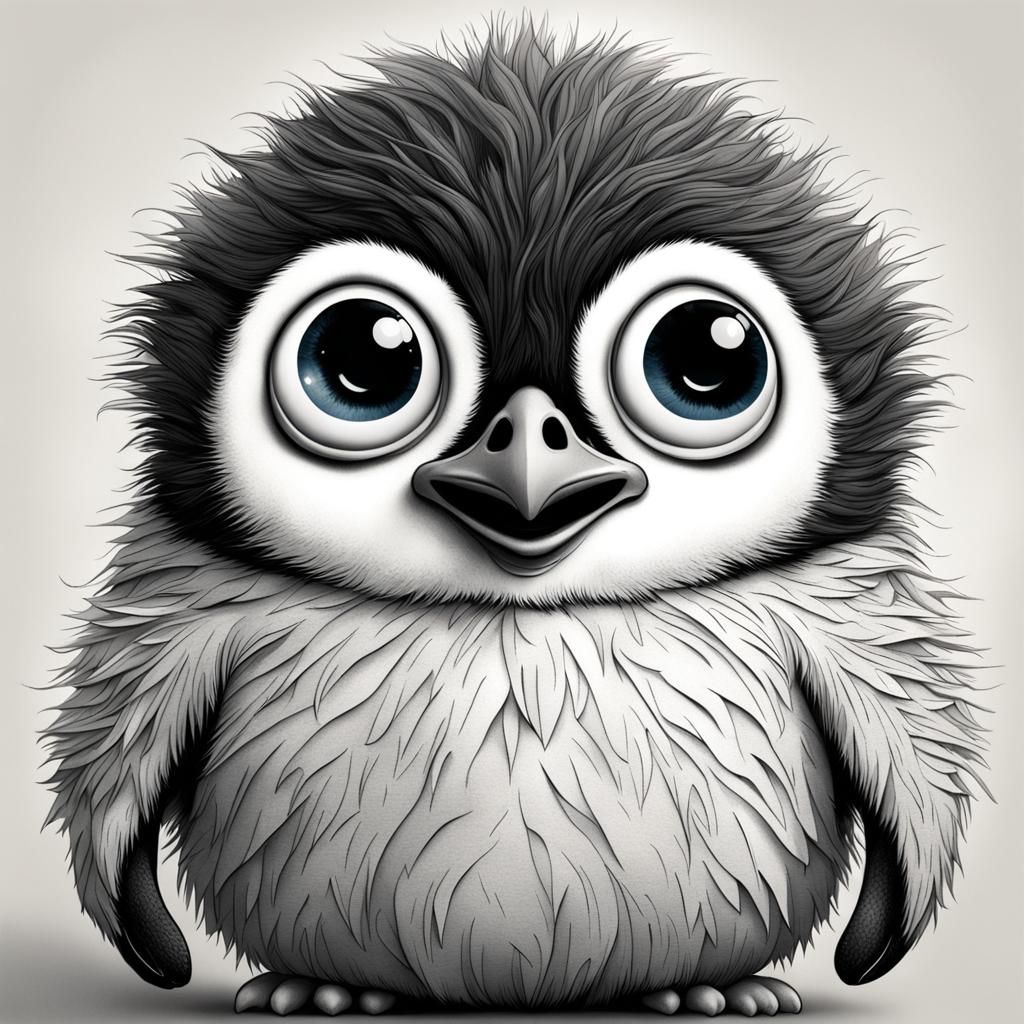 Adorable Angry Penguin Caricature in Intricately Detailed Dr...