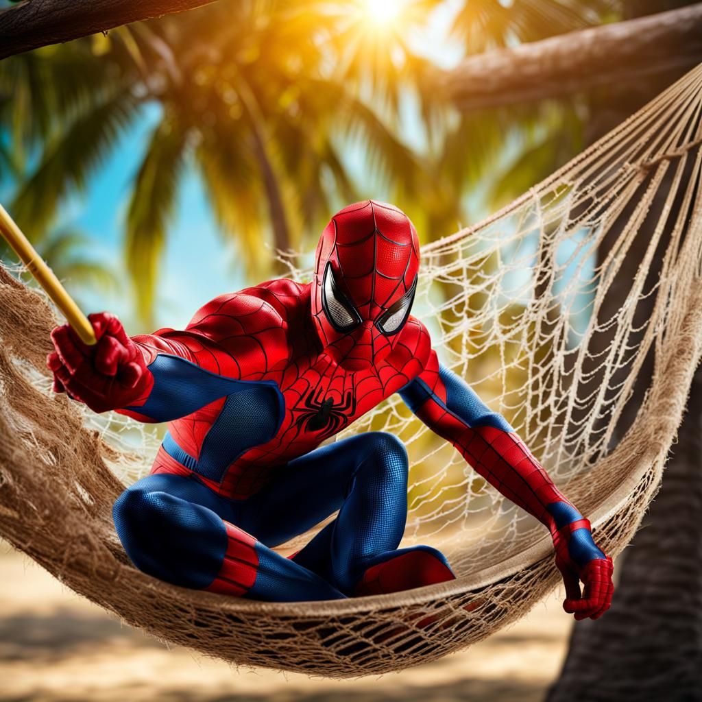Spiderman in Hammock: Realistic 16k Resolution Pro Shot