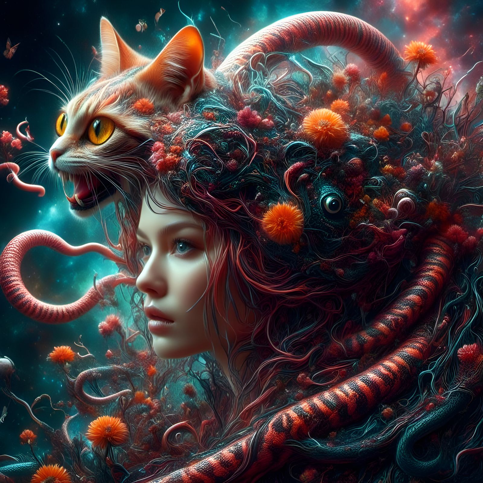 Hyperrealistic Double Exposure: Nature's Fantasy