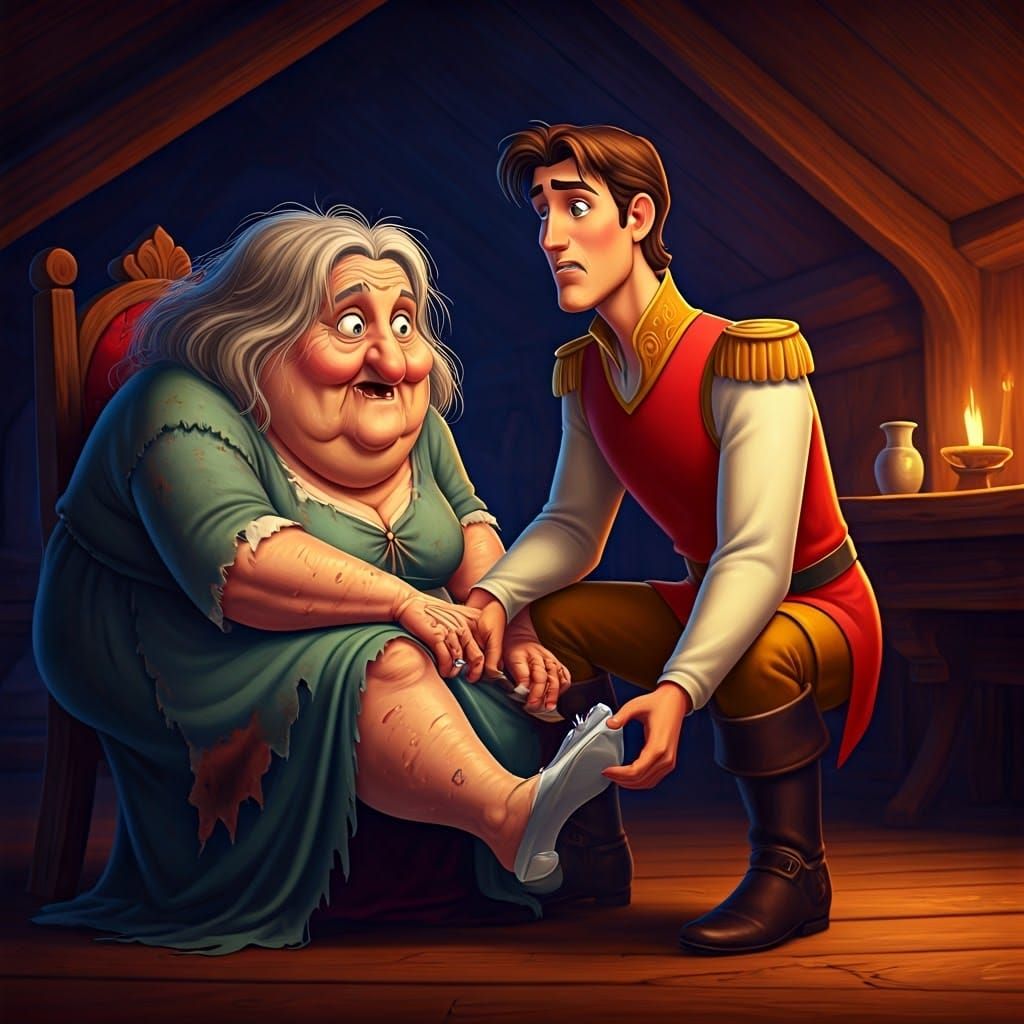 Disheveled Hag Meets Glass Slipper in Whimsical CGI Cartoon