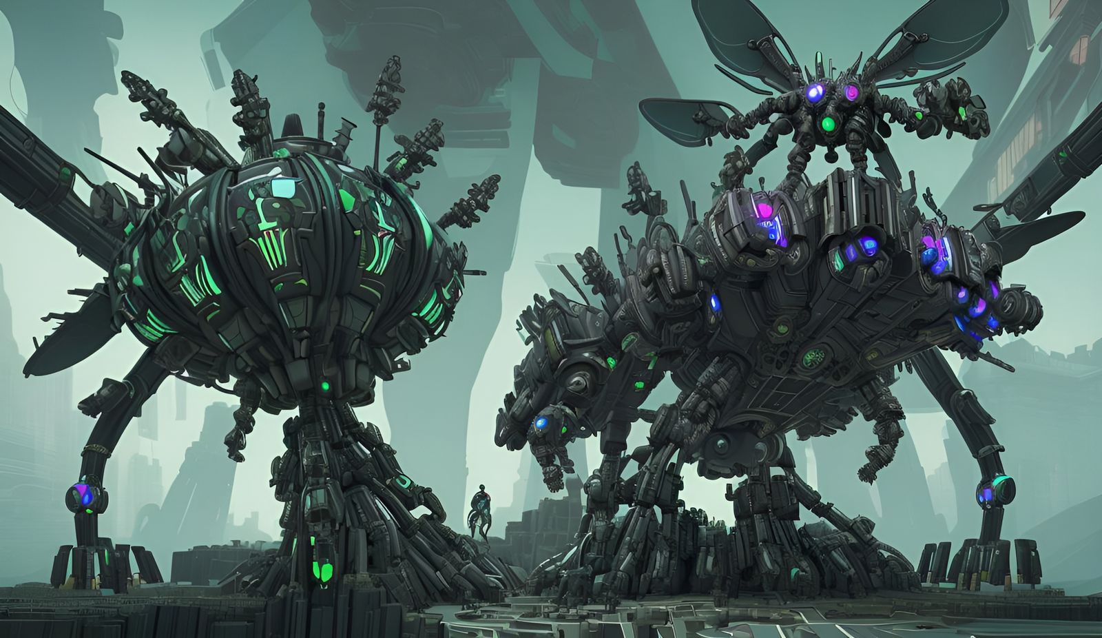 Cyberpunk Drone Fly-Through Kinetic Clockwork Machine