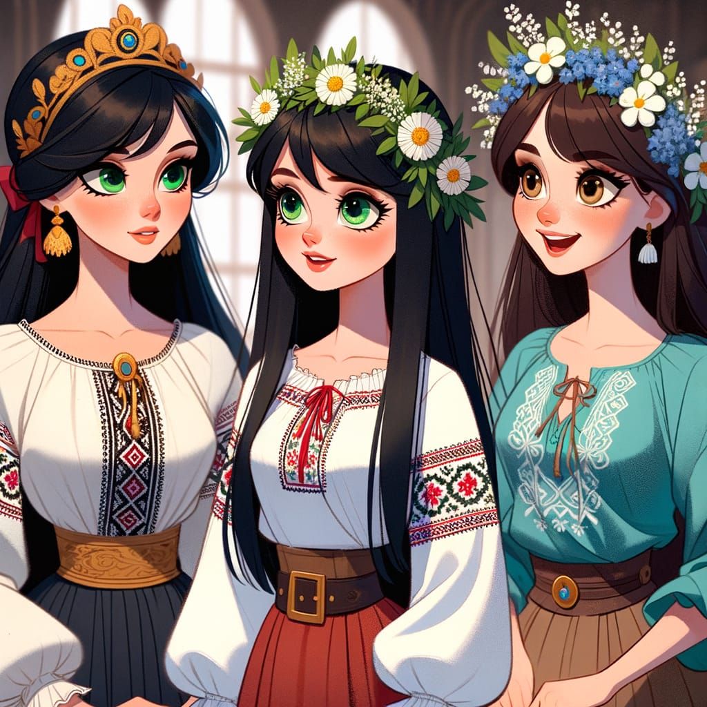 Classic Animation Russian Queens in Elegant Ukrainian Attire