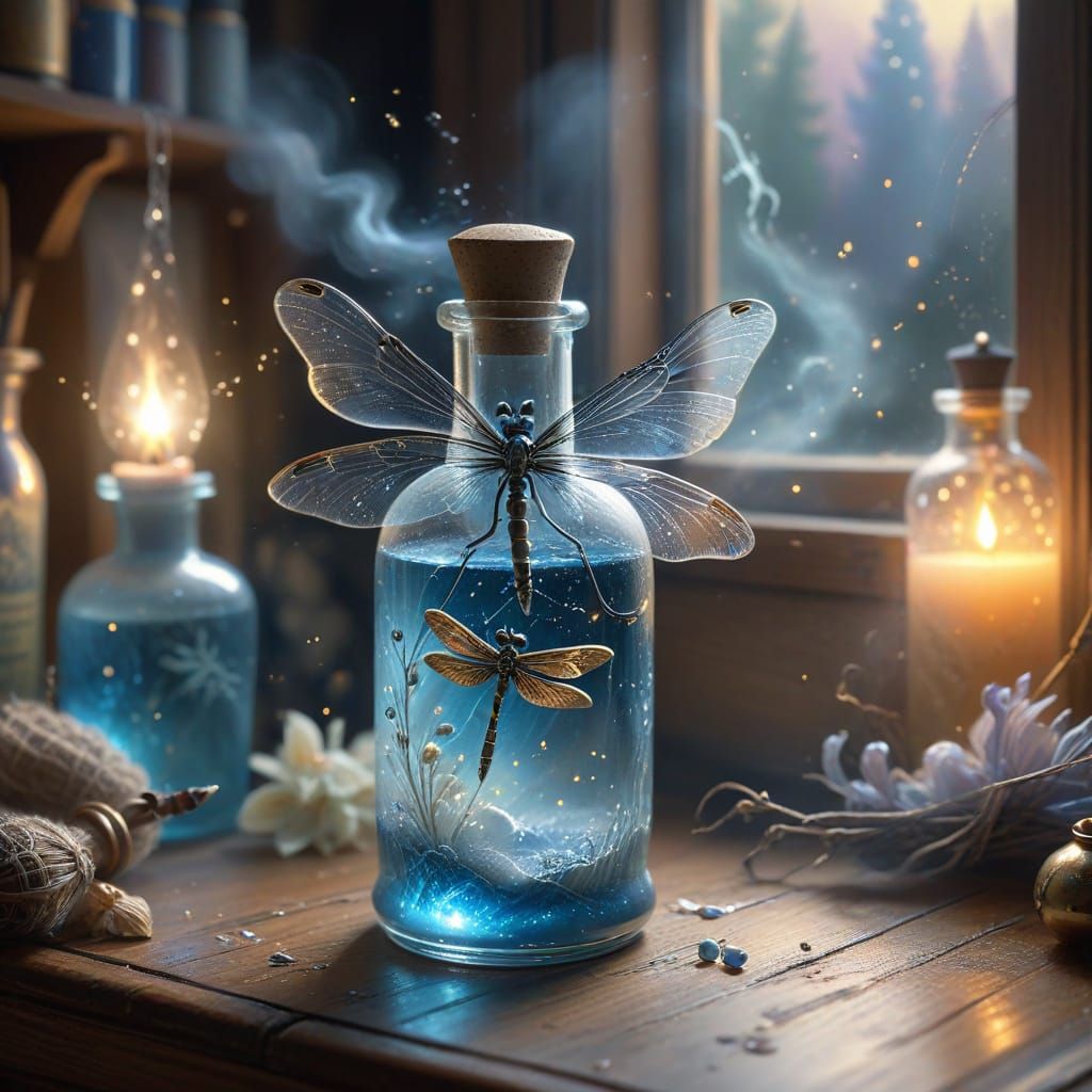 **„Magisches Leuchten: Ein Glas voller Geheimnisse, Libellen...