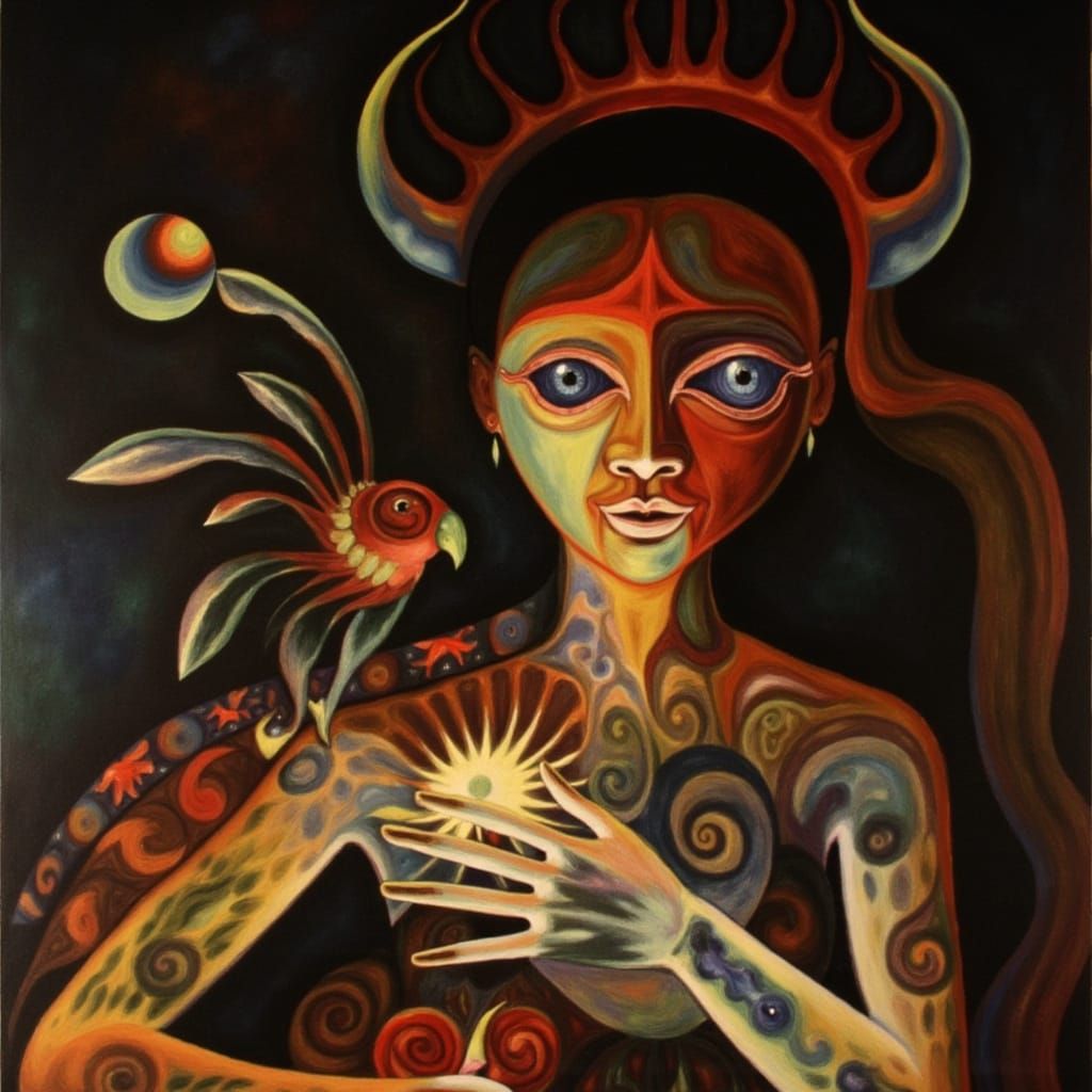 Pythia of Delphi in Vibrant Cubist Style