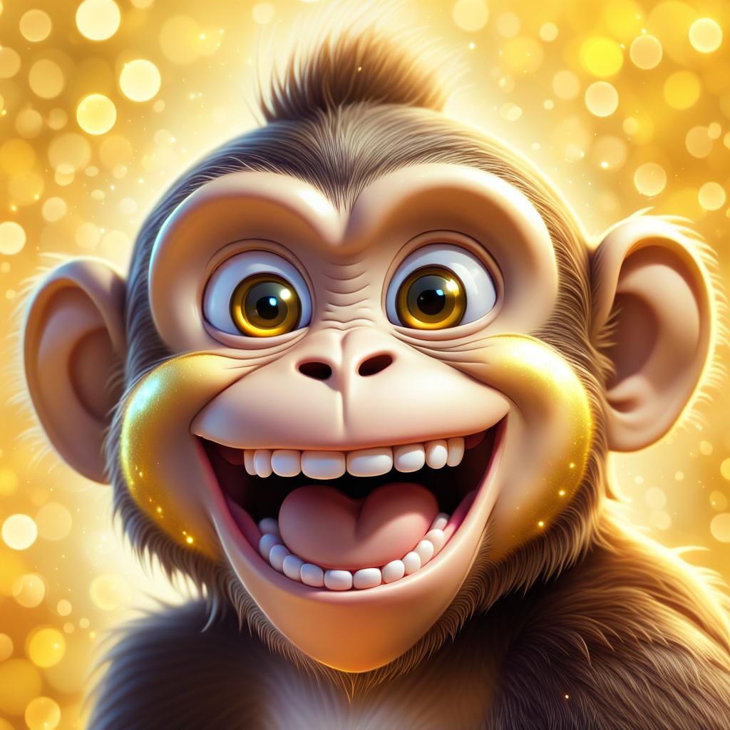 Cartoon Monkey with Yellow Eyes in Digital Art