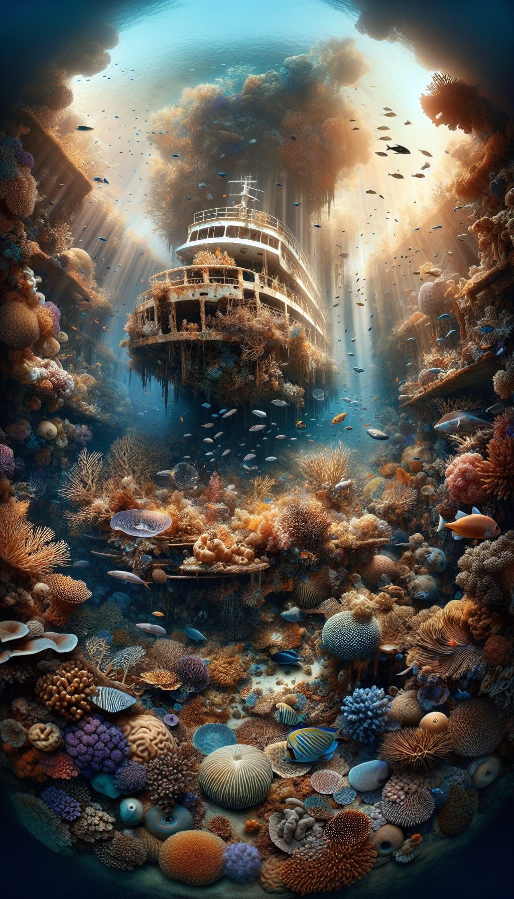 Underwater Reef Scene: Ferry Ship Transformed