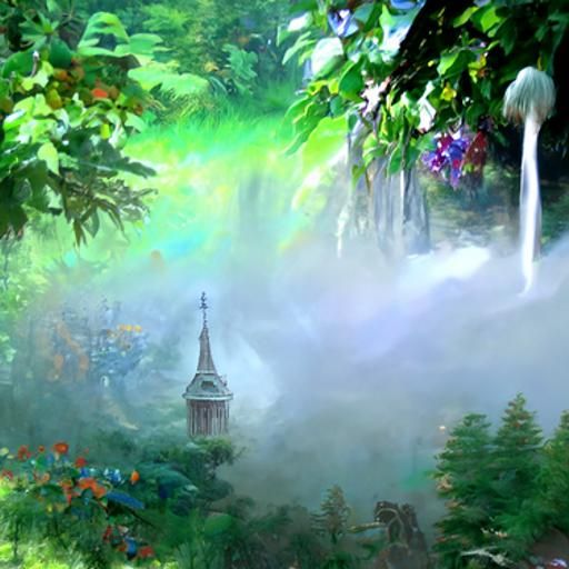 Ethereal Rainforest Morning in Thomas Kinkade Style