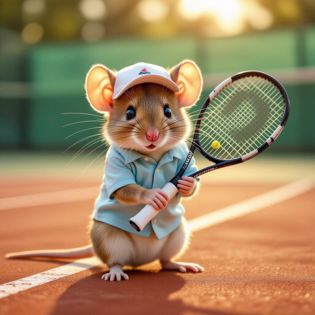 Cute Mouse Tennis Player in Pastel Colors