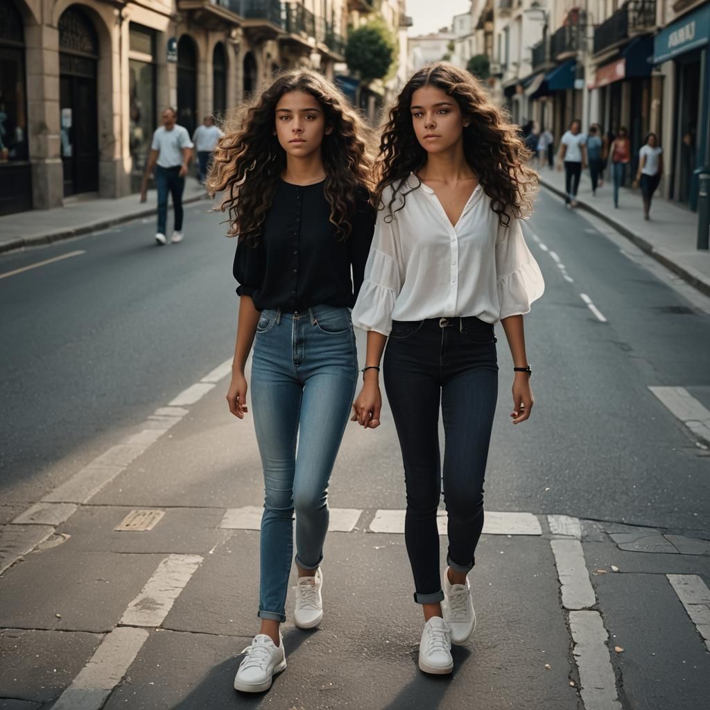 Cinematic Portrait of Spanish Girl Walking Down Street