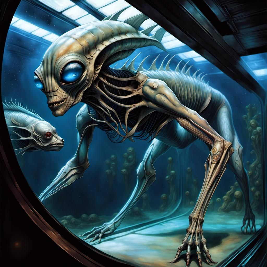 Aquatic Alien Mutant in Sci-Fi Aquarium