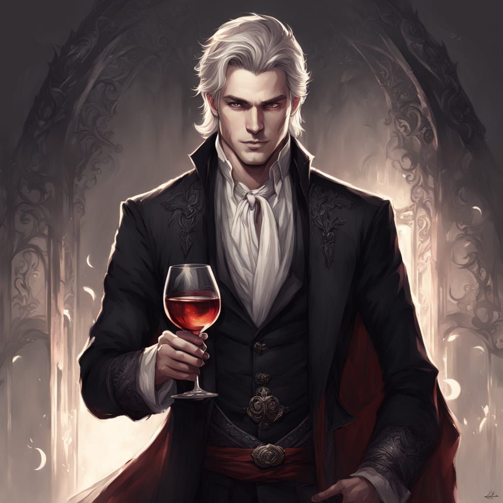 Handsome Vampire with Wine Glass in Fantasy Art