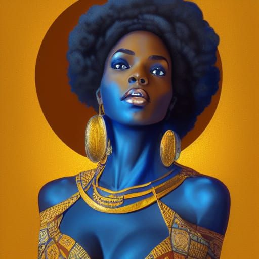 African Queen on Throne with Panthers