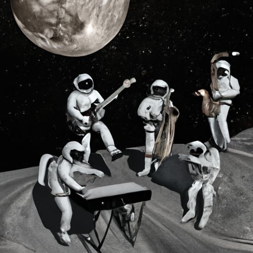 Astronaut Band Plays on the Moon in Hyperrealistic Photo