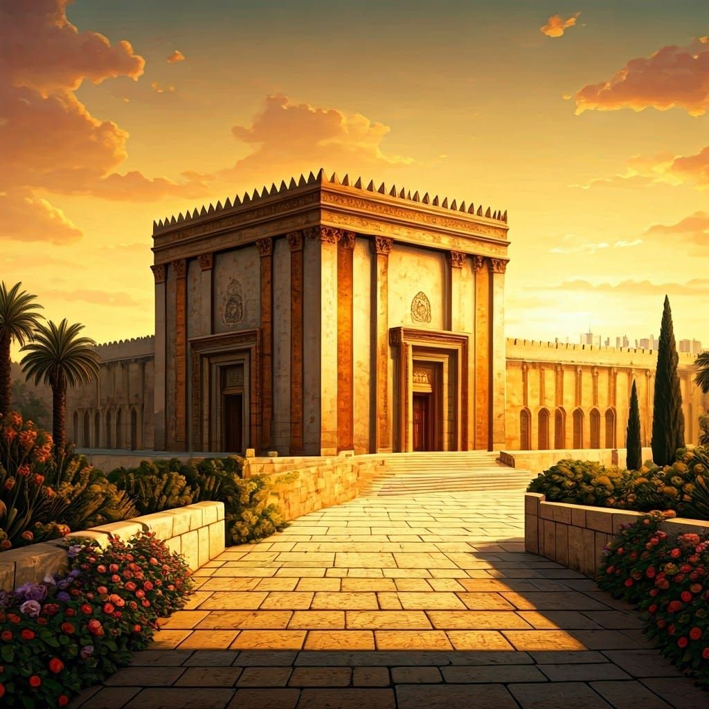 Classical Israeli Temple in Golden Sunset