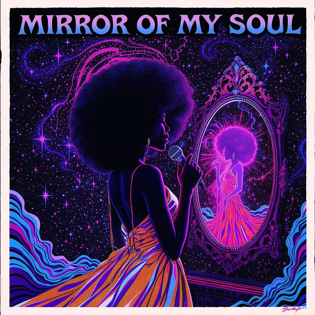 Soul Singer in Cosmic Mirror, Blacklight Poster Art