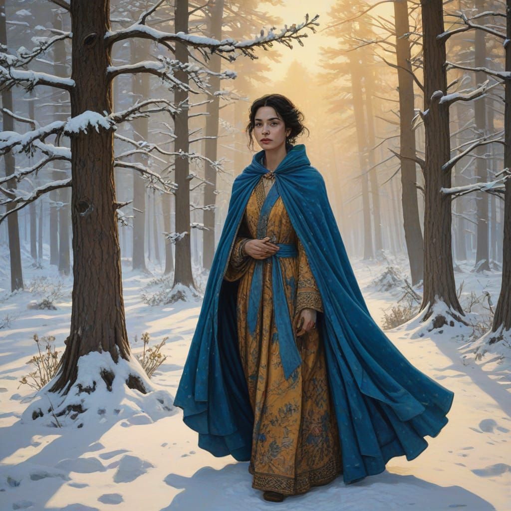 Whimsical Winter Wonder: Latin Woman in Velvet Cloak, Christ...