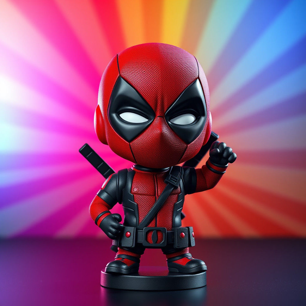Hyperrealistic Deadpool Bobblehead Figurine in Pixar Style