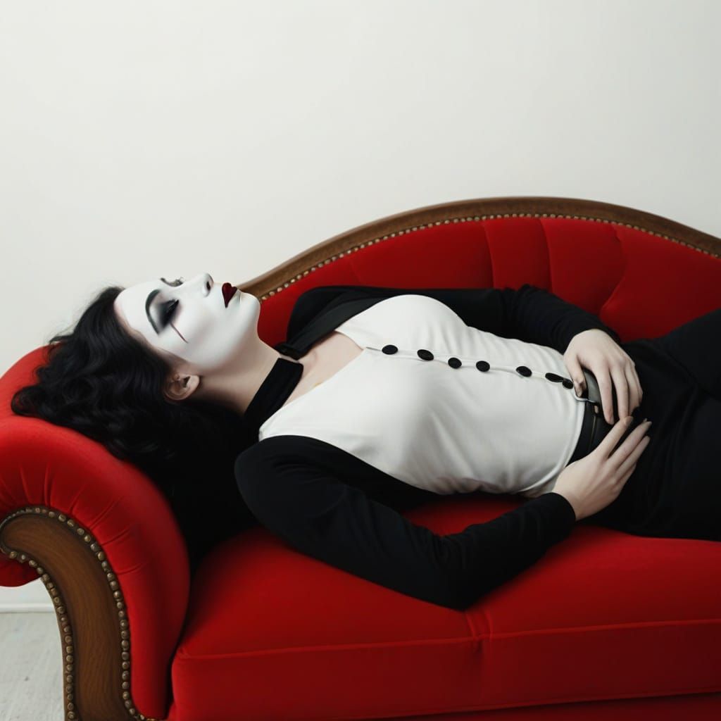 A Woman in Elegant Repose, Amidst Red Velvet Luxury