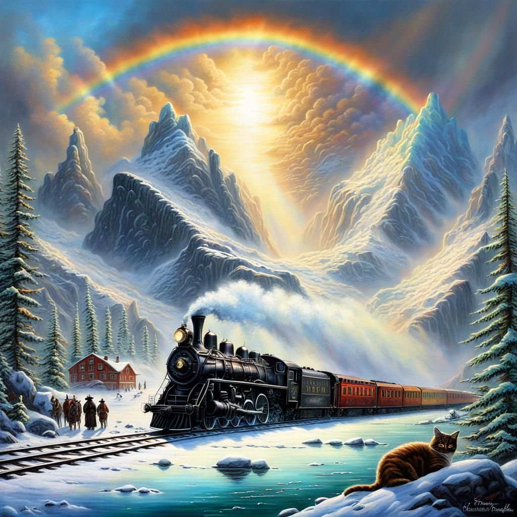 Steampunk Old West Antarctica Scene with Trains