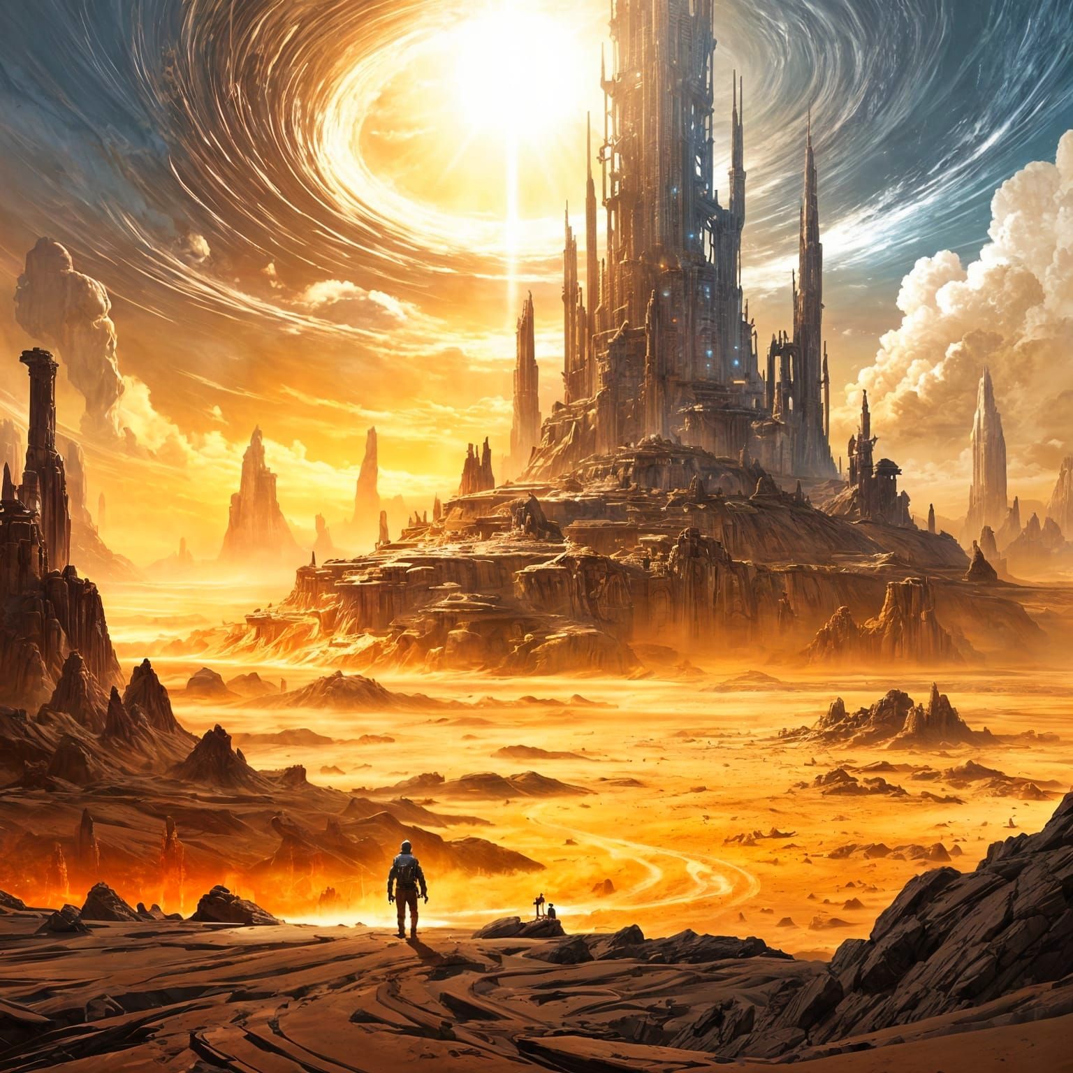 Alien Desert Landscape with Multiple Suns